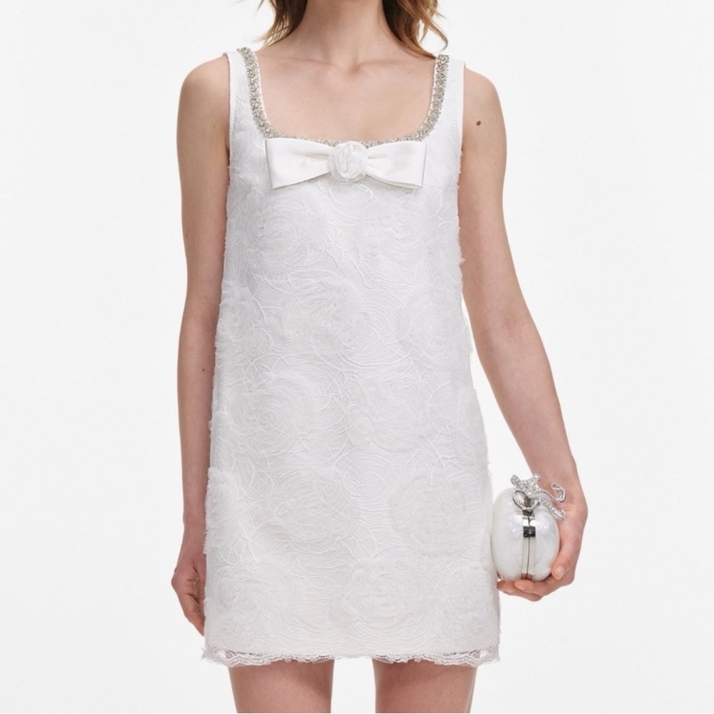 Self-Portrait White Embellished-Strap Mini Dress with Front Bow - NEW WITH TAGS - Picture 2 of 2